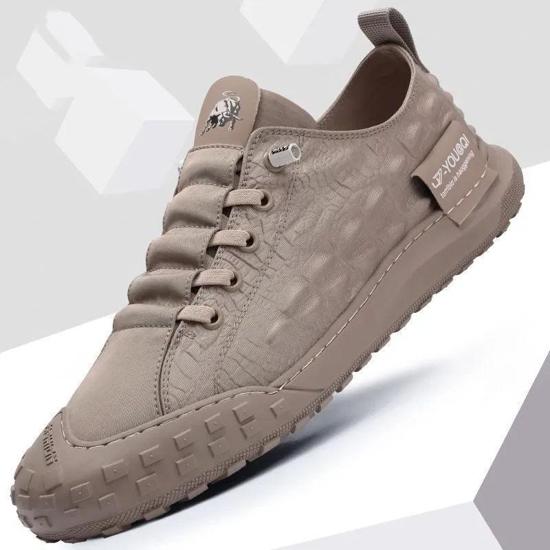 Men's Casual Shoes Spring and Summer Breathable Ice Silk Cloth Shoes Crocodile Pattern All-match Casual Sneakers Tie Running Shoes