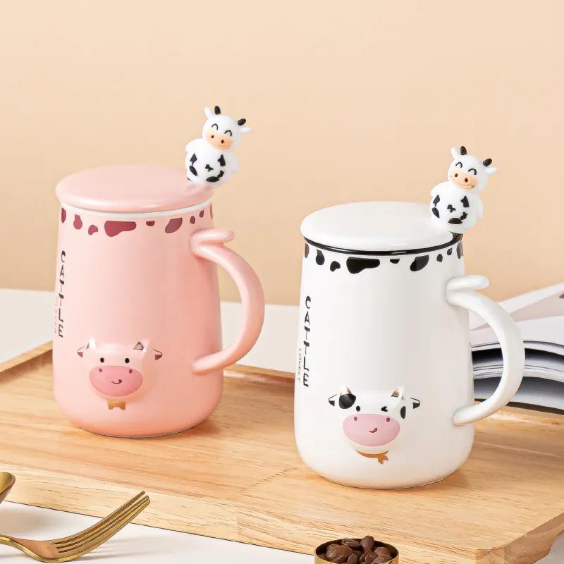 Cartoon Large Capacity Spoon with Lid for Men and Women Couple Cup Home Office Ceramic Mug Drinking Cup