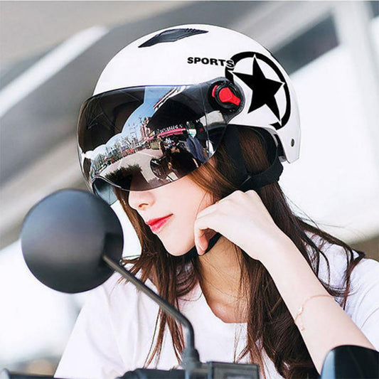 Electric Vehicle Helmet Spring and Summer Motorcycle Half Helmet Men and Women Four Seasons Universal Sunscreen Sunshade Light Battery Car Helmet