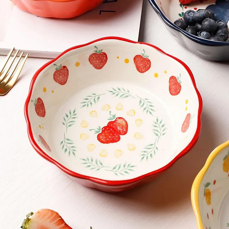 Ceramic Salad Bowl Cute Porcelain Bowl Rice Bowl Creative Small Bowl Household Bowl Single Dessert Bowl Fruit Plates