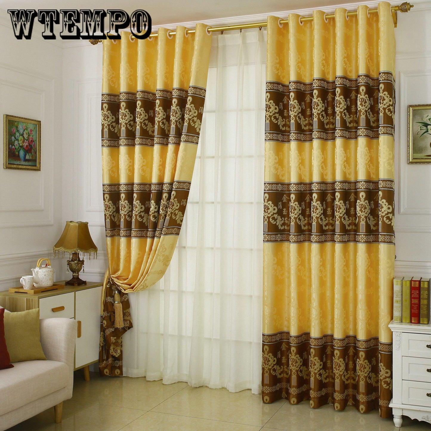 High-grade European-style embroidery finished curtains Crown flower fabric matching curtains