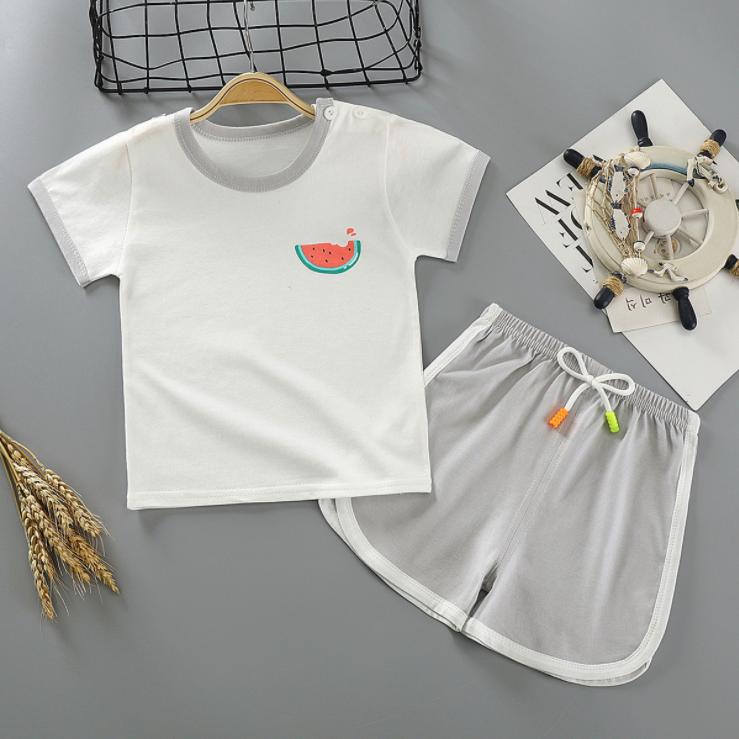 Children's Short Sleeve Suit Korean Style Printing Boys and Girls' T-shirt and Shorts Two Piece Set