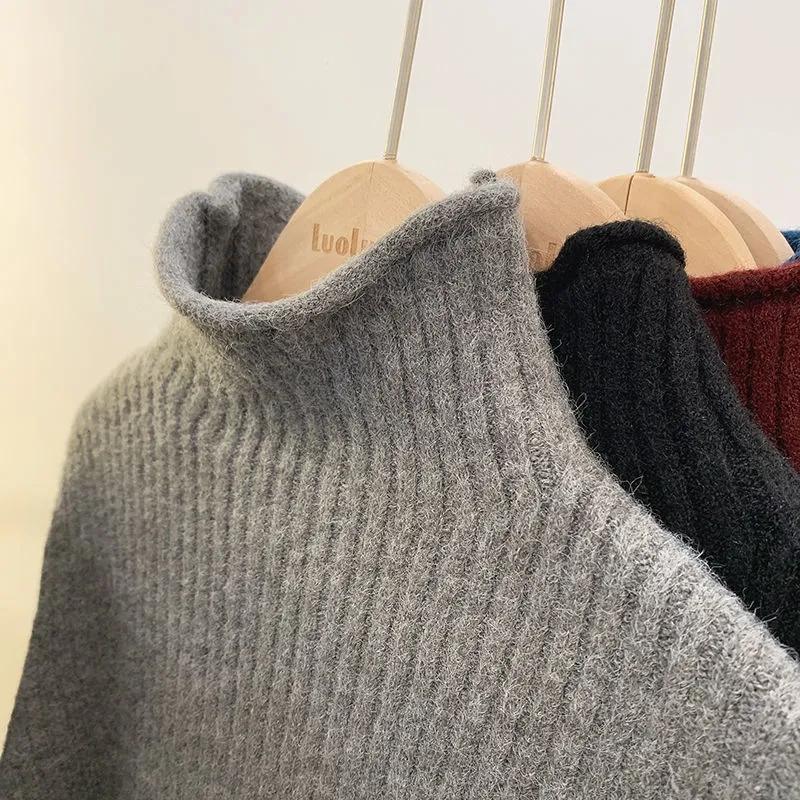 Women Half Turtleneck Pullover Sweater Autumn and Winter Thick Sweaters Women Casual Loose Jumpers Inside Solid Bottoming Sweaters Short Basic Tops