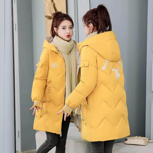 Feather Cotton Bread Jacket Women's Mid-length Fashion Thick Loose Large Size Jacket