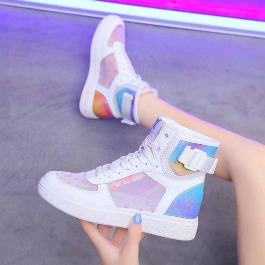 Plus Size 35-40 Summer Women Leather High-top Sneakers Students Breathable Running Basketball Shoes Shockproof Non-slip Skate Shoes