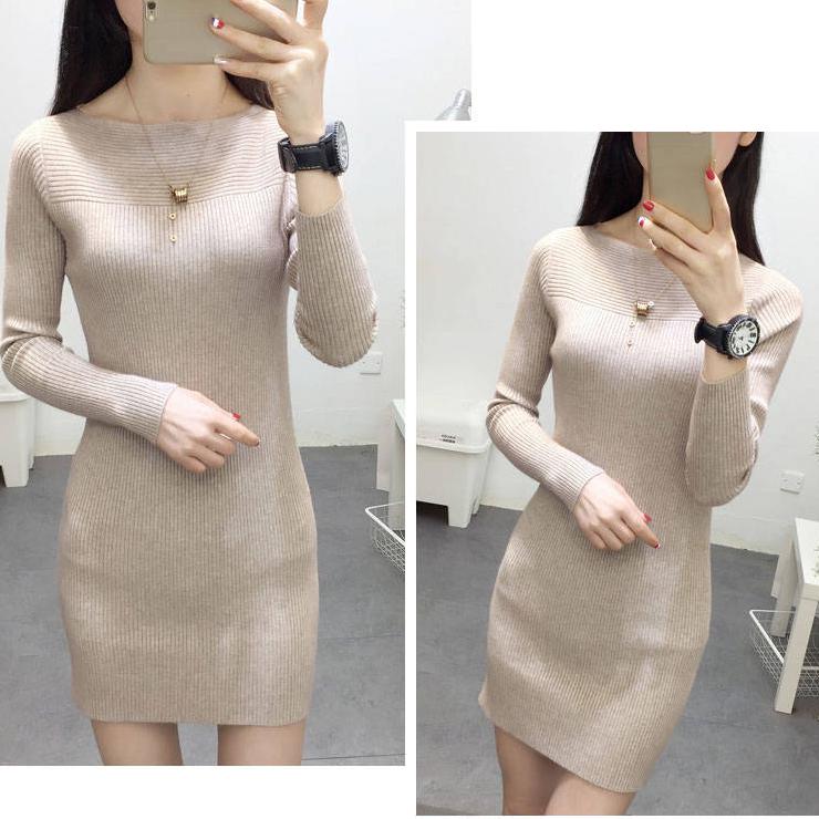 Women Sweater Dress Long Autumn Winter Thick Warm Female Knitted Dresses Slim Soft Rib Jumper