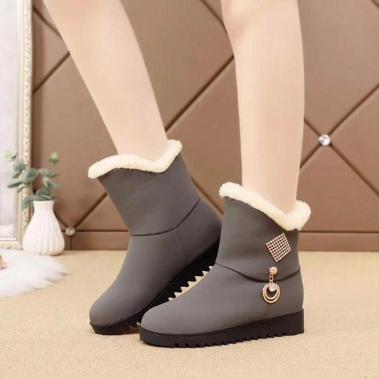 Winter Snow Boots Women's Short Boots Plus Velvet Thick Short Cotton Shoes Rhinestones