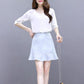 Pofulove Summer Skirt Suit Half-sleeve Shirt Mermaid Skirt Two-piece Women Skirt Set Ruffled Skirt