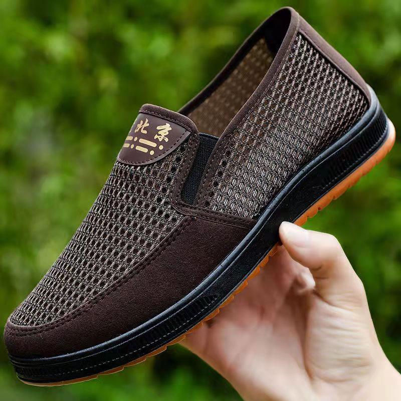 Summer Old Beijing Cloth Shoes Men's Breathable Casual Beef Tendon Sole Dad Shoes Middle-aged and Elderly Deodorant Slip-on Net Shoes