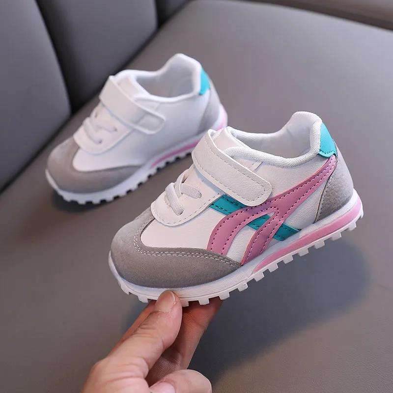 Children's Shoes for All Seasons Girls Boys Soft Sole Sports Striped Shoes Anti-slip Casual Prewalkers Leather Shoes