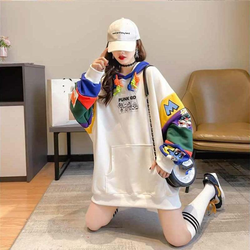 Fashion Fried Street Female Hooded Sweater Loose Korean Version of The Long Spring Thin Section of Red with Women's Upper