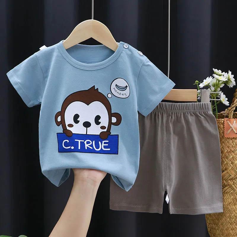 Children's Short-sleeved Suit Cotton Baby Clothes Boy Shorts Half-sleeve 0-7 Years Old Baby T-shirt Summer Children's Clothing