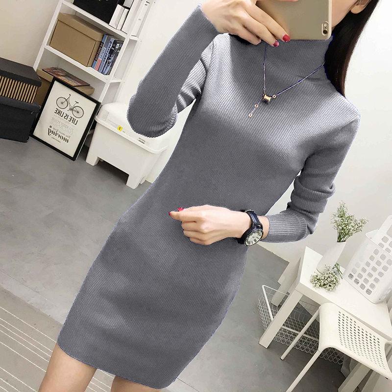 Winter Knitted Women Sweater Dresses Pullovers Long Sleeve Women Slim Warm Sweaters Dresses