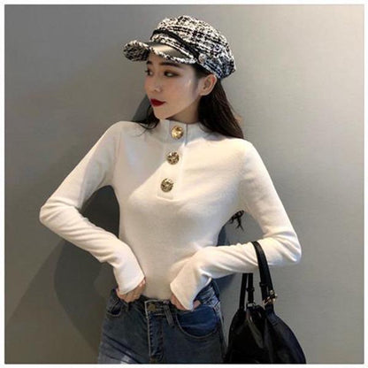 Autumn/winter Big Button Design Top with Slim-fit Base Sweater Can Be Worn Outside Knit Sweater