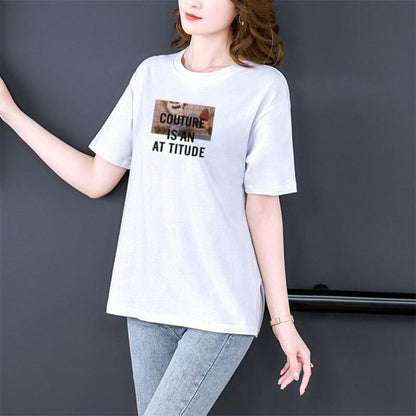 100% Cotton Solid Color Short Sleeve Top Summer T-Shirt Women's Plus Size T-Shirt Loose Fit T-Shirt