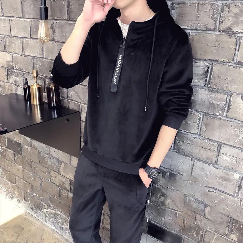 Autumn and Winter Warm Sweater Suit Men's Hooded Plus Velvet Thick Casual Sports Suit