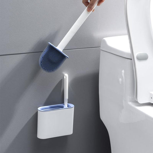 Double Brush Head Silicone Toilet Brush Wall-mounted Toilet Punch-free Toilet Cleaning Brush Long Handle No Dead Corner Toilet Cleaning Brush