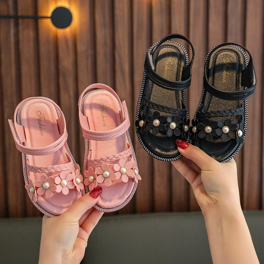 Girls Sandals Summer Little Girl Princess Open Toe Non-slip Breathable Soft Bottom Large and Medium Children's Casual Children's Beach Sandals