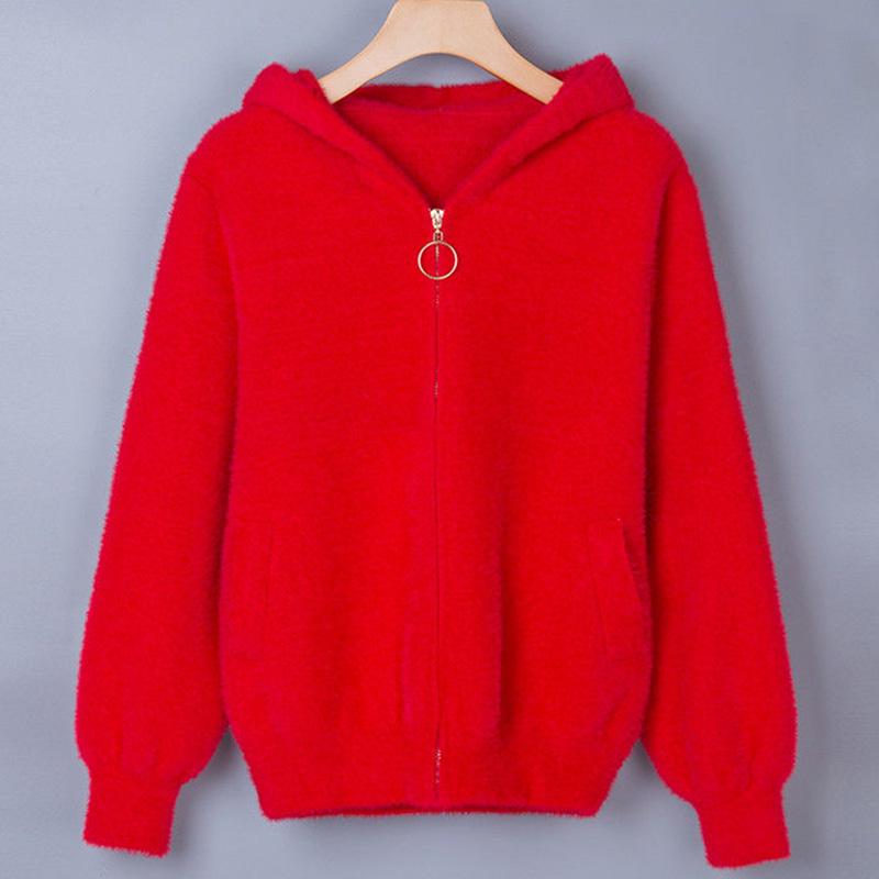 Hooded Solid Color Slim-fit Jacket Autumn and Winter Style Korean Casual Long-sleeved Sweater