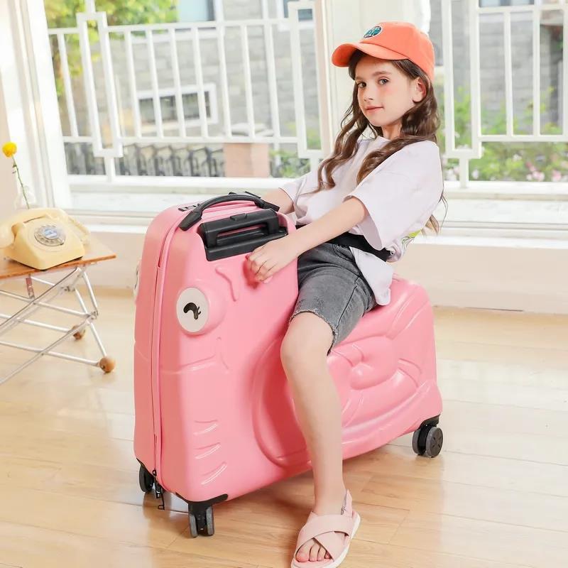 1-6 Years Children's Seated Wheeled Suitcase 20 Inch Sliding and Rolling Suitcase Boy Girl Sliding and Rolling Travel Code Luggage Trunk