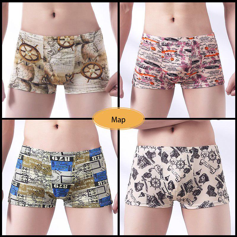 WTEMPO 4 Pcs Boxer Map Underwear Shorts Sexy Modal Fashion Boxers Male Underpants