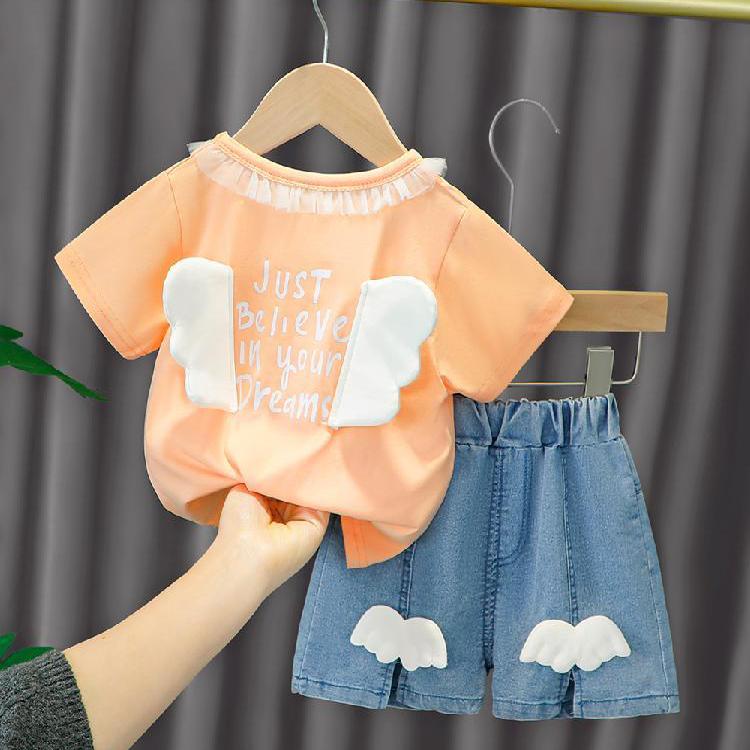 2PCS Children Clothing Set Spring Summer Baby Girls and Boys Suits Printing Short Sleeve Wing Tops + Pants Clothing Set for Girl and Boy