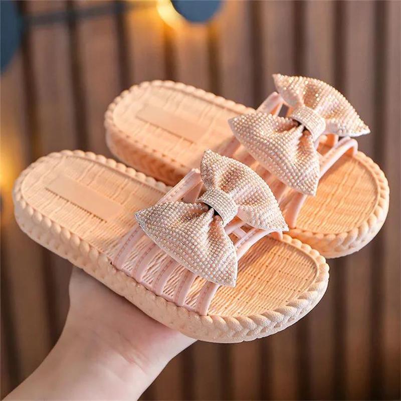 New Summer Girls Sandals Slides Kids Beach Sandals Pleated Ruffles Princess Sweet Kids Slippers for Bath Swimming Indoor Slipper