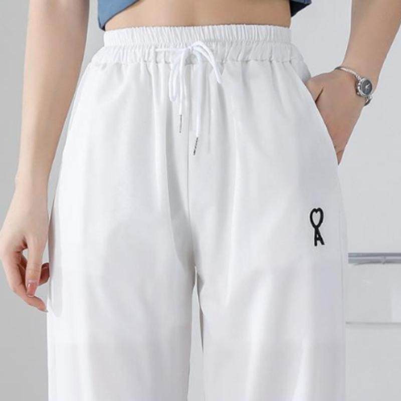 Summer Thin Sports Pants Women Korean Version of High Waist Wide Legs Loose High Thin Nine-point Casual Pants