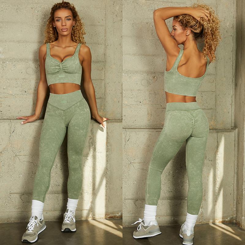 2PCS Women's Suit Shoulder Strap Bra Vest Tight High Waist Hip Raise Pants Yoga Suit Set Gym Tracksuit Active Wear Fitness Running Clithing Sets