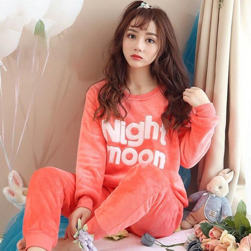 Autumn and Winter Flannel Plus Size Women's Pajamas Long-sleeved Trousers Thickened Plus Velvet Home Service