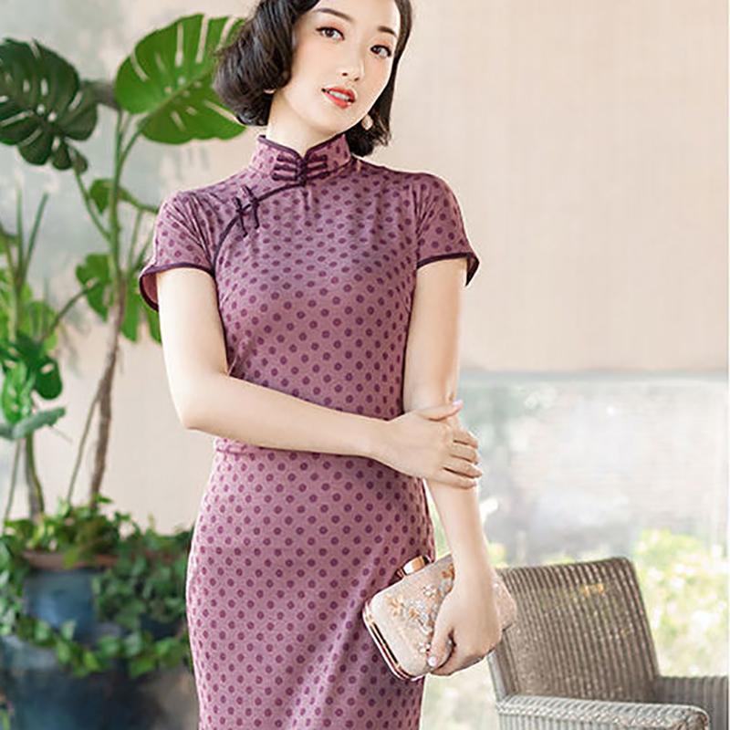 High-end Daily Cheongsam Dress Spring and Summer Knitting Improved Cheongsam Dress Mid-length Temperament Mother