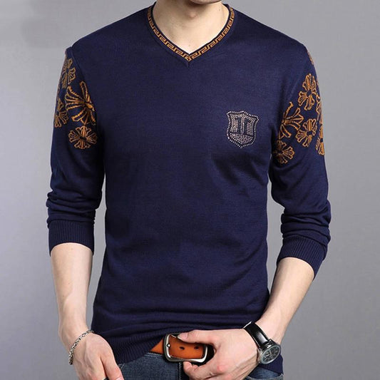 Fashion Mens Sweater Mens Pullover Print Slim Fit Jumpers Knitred Woolen Autumn Casual Men Clothes