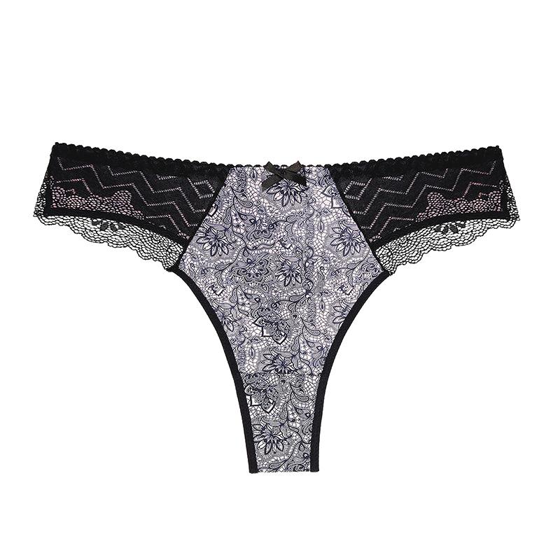 4PCS Plus Size Ladies Thong Sexy Lace Panties Low Waist Ladies T Pants Printed Panties