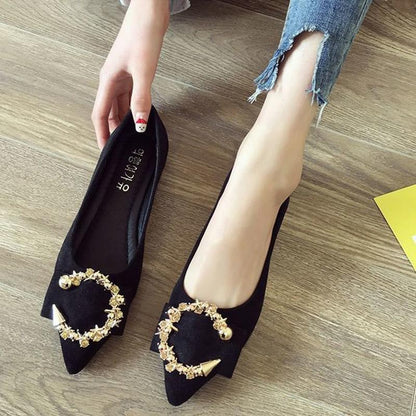 Single Shoes Women's Shallow Mouth Pointed Toe Flat Shoes Women's Soft-soled Lazy Women's Shoes Metal Decorative Flat-bottom Women's Shoes