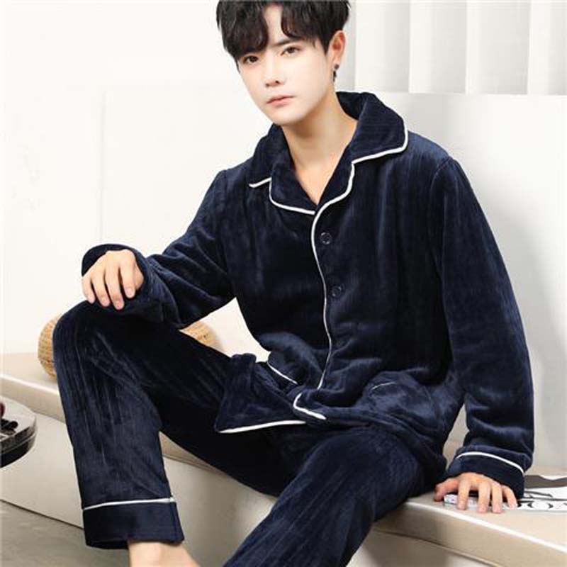 Coral Velvet Pajamas Men's Winter Thickening and Velvet Warm Home Service Suit