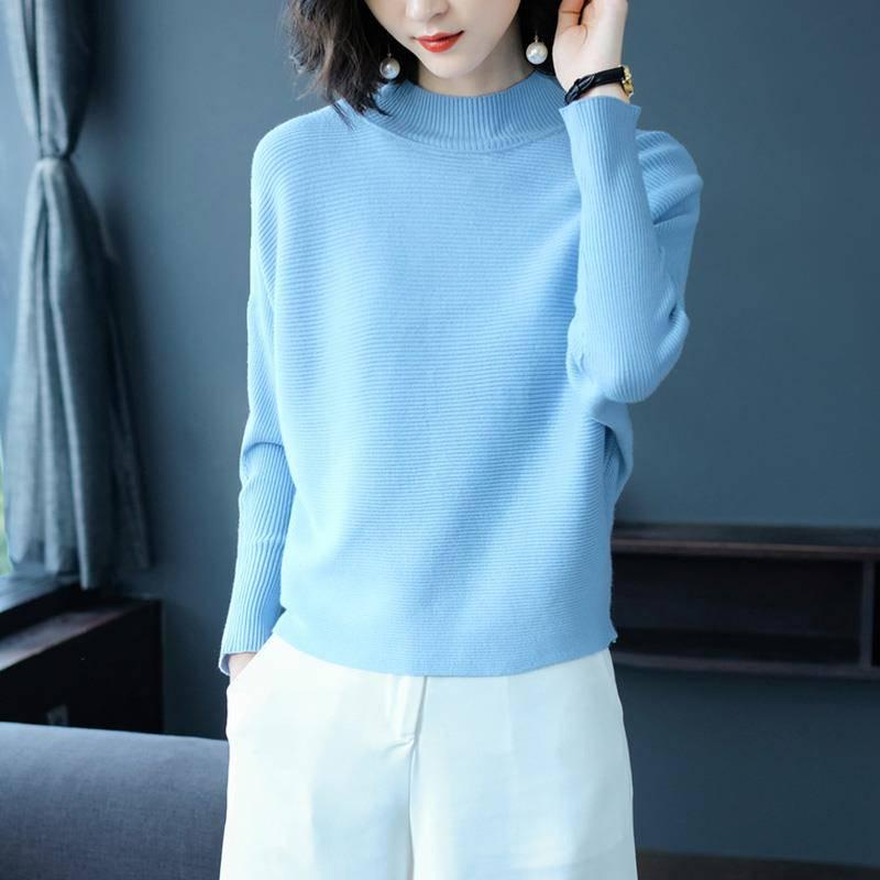 Women Turtleneck Sweater Top Lady Long Sleeve Warm Sweaters Embroidered Knitted Pullover