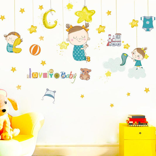 Catching doll cartoon wall stickers kindergarten background decoration removable stickers love baby