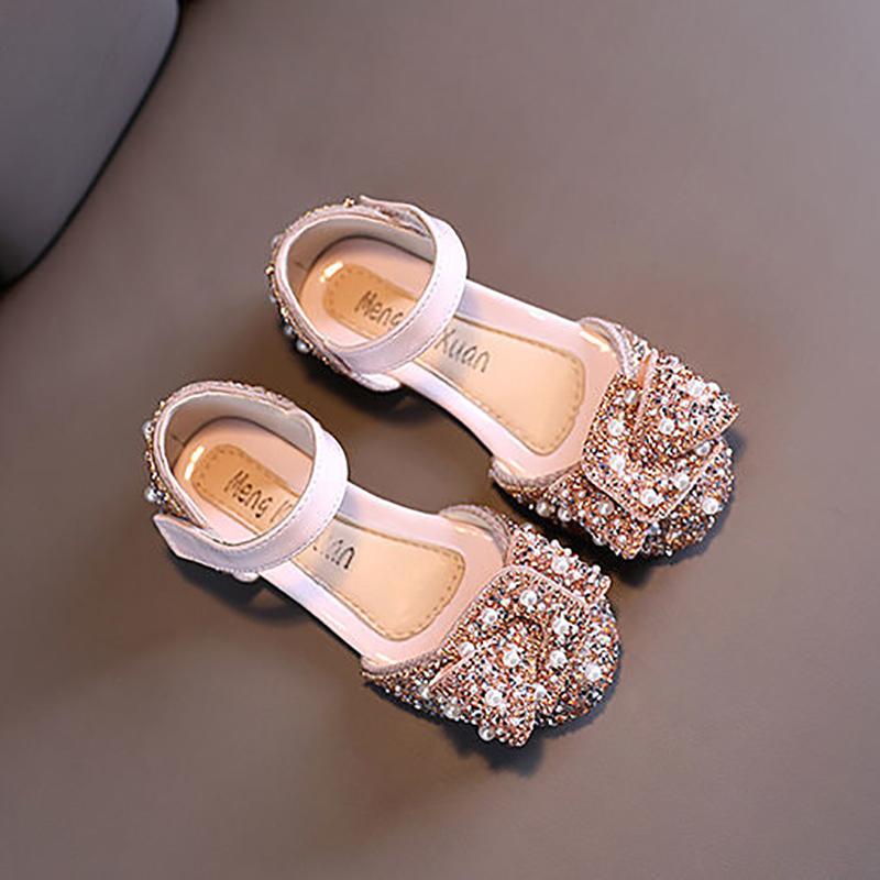 Girls Princess Shoes Non-slip Spring and Autumn Rhinestone Pearl Leather Shoes Children's Shoes Korean Soft Sole Baby Shoes