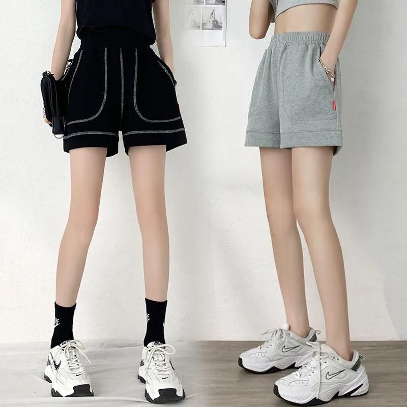 Women's Cotton Shorts Summer Casual Loose Sports Korean Students Elastic Waist A-line Wide Legs Wear Thin Ins Cute Girl Fitness Jogging Pants