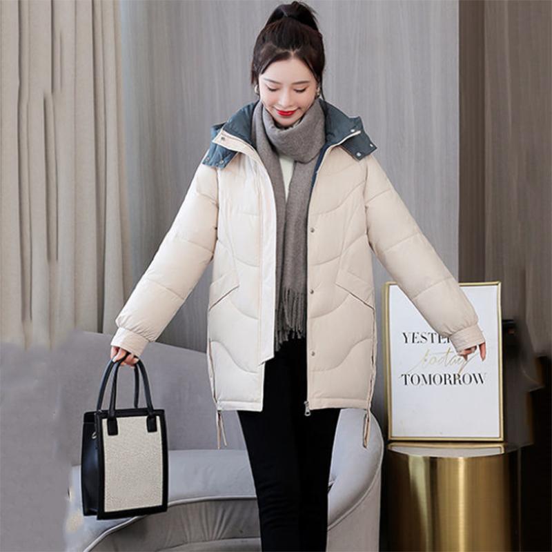 Women's Winter Korean Style Loose Quilted Jacket Women's Warm Stand-collar Down Jacket Solid Color Mid-length Down Jacket Quilted Jacket