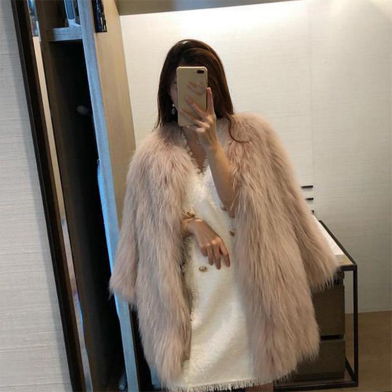 Fashion Imitation Raccoon Fur Woven Fur Coat Female Mid-length Fur Coat