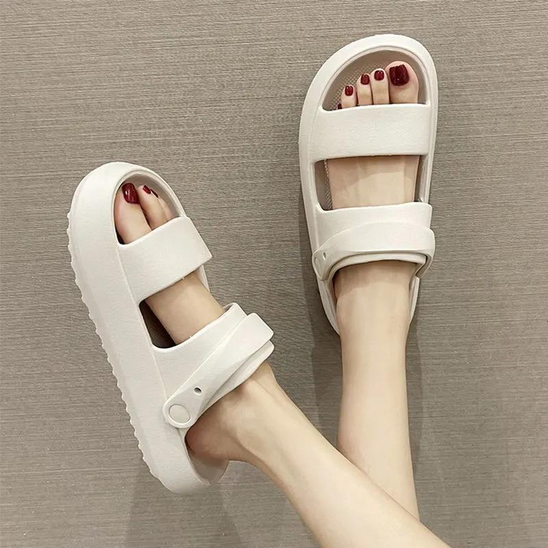 Slippery Slippers Ladies Summer Outside Wear Sandals Home Bathroom Bath Non-slip Sponge Cake Bottom Sandals and Slippers Outdoor Beach Shoes