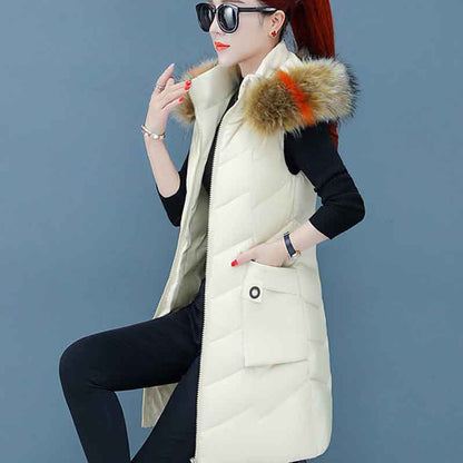 Cold-proof Vest Women's Autumn and Winter Removable Cap Down Cotton Mid-length Thickened Cotton Coat