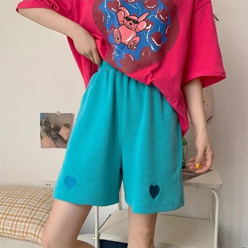 Embroidered Casual Sports Shorts Women's Summer Wide-leg Pants Loose Solid Color High Waist Straight Five-point Shorts