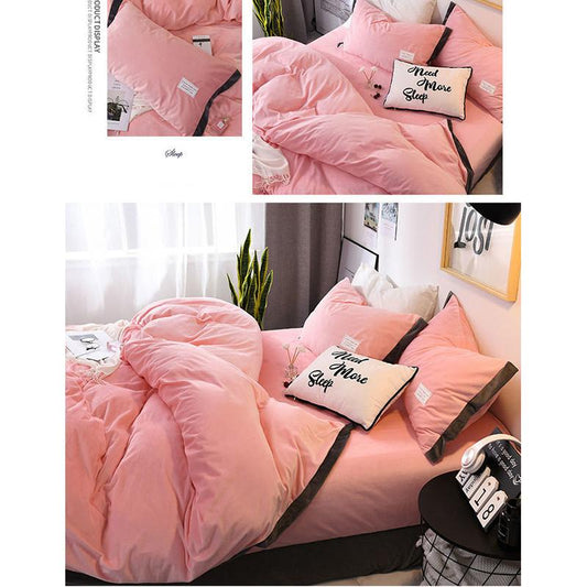 Winter Warm Double-sided Flannel Bedding Thick Coral Fleece Crystal Quilt Cover Sheet Pillowcase Four-piece Set