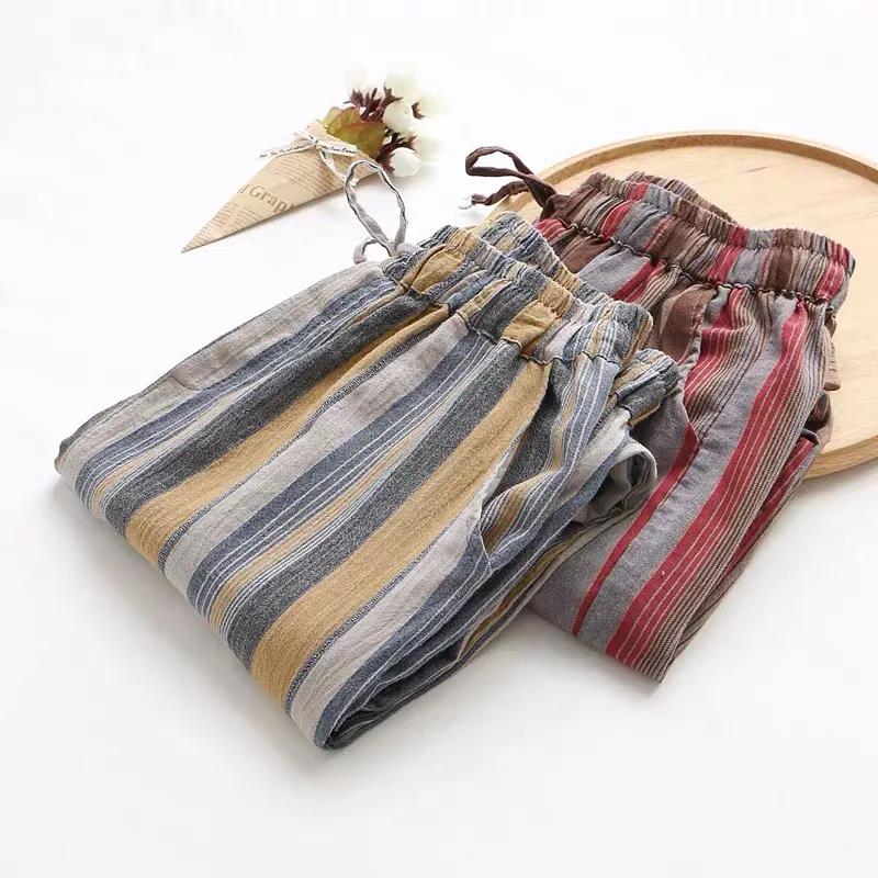 Cotton Nine-point Pants Women Loose Summer Wild Striped Casual Pants Harem Pants Carrot Pants Trendy Women