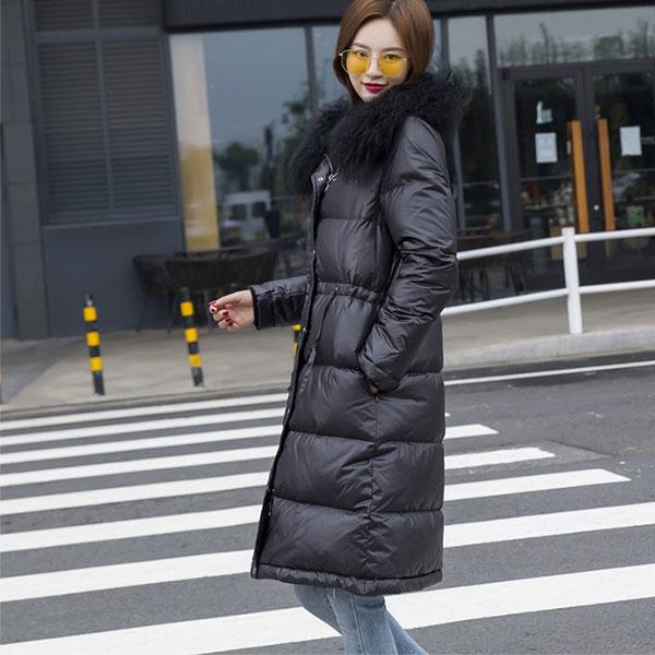 Winter All-match Down Jacket Plus Size White Duck Down Jacket Women's Mid-length Thin and Thick Fur Collar Jacket