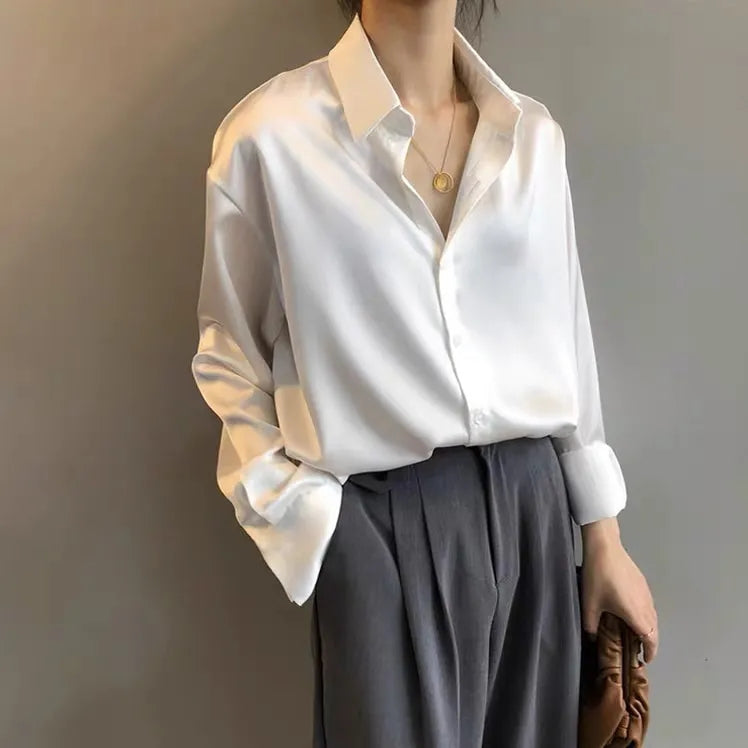 Silk Shirt Spring Womens Clothing Vintage Blouse Women Sheer Top Women Long Sleeve Dress Shirt Woman Overshirt