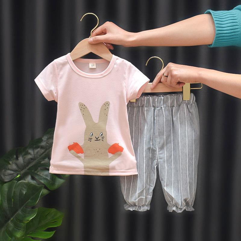 2PCS Children Clothing Set Spring Summer Girls Suits Printing Short Sleeve Tops + Pants Clothing Set