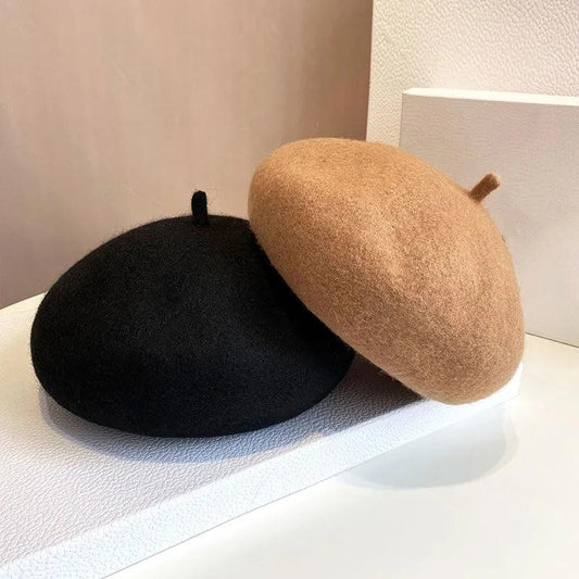 Woolen Beret Women's Spring Autumn Casual All-match Three-dimensional Painter Hat Solid Color Simple Top Hat Adjustable Dome Hat